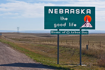 Green welcome to Nebraska road sign